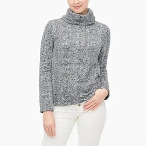 J. Crew Navy White Cozy Fleece Knit Plaid  Checkered Turtleneck Sweater Size S
